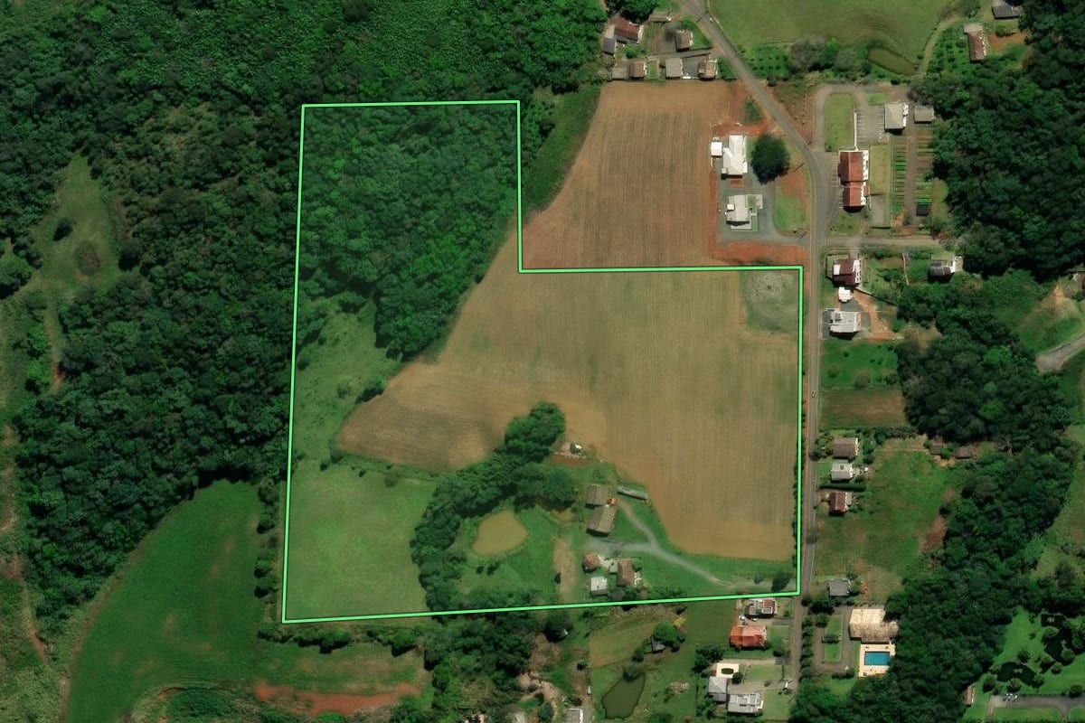 Imagem de satélite do imóvel rural em Nova Veneza (SC), com o contorno declarado no CAR desenhado por cima.