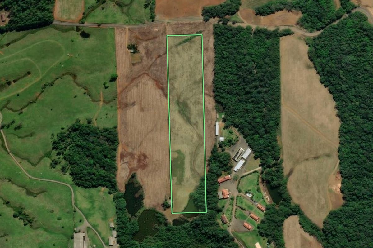 Imagem de satélite do imóvel rural em Nova Veneza (SC), com o contorno declarado no CAR desenhado por cima.
