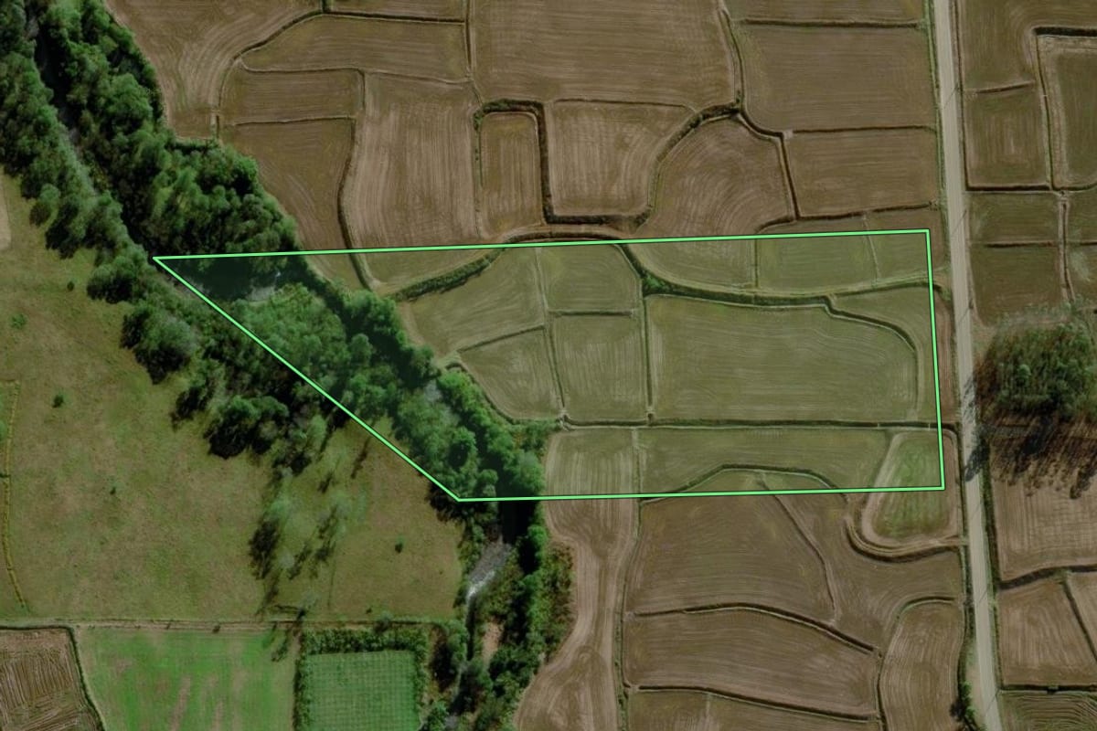 Imagem de satélite do imóvel rural em Nova Veneza (SC), com o contorno declarado no CAR desenhado por cima.