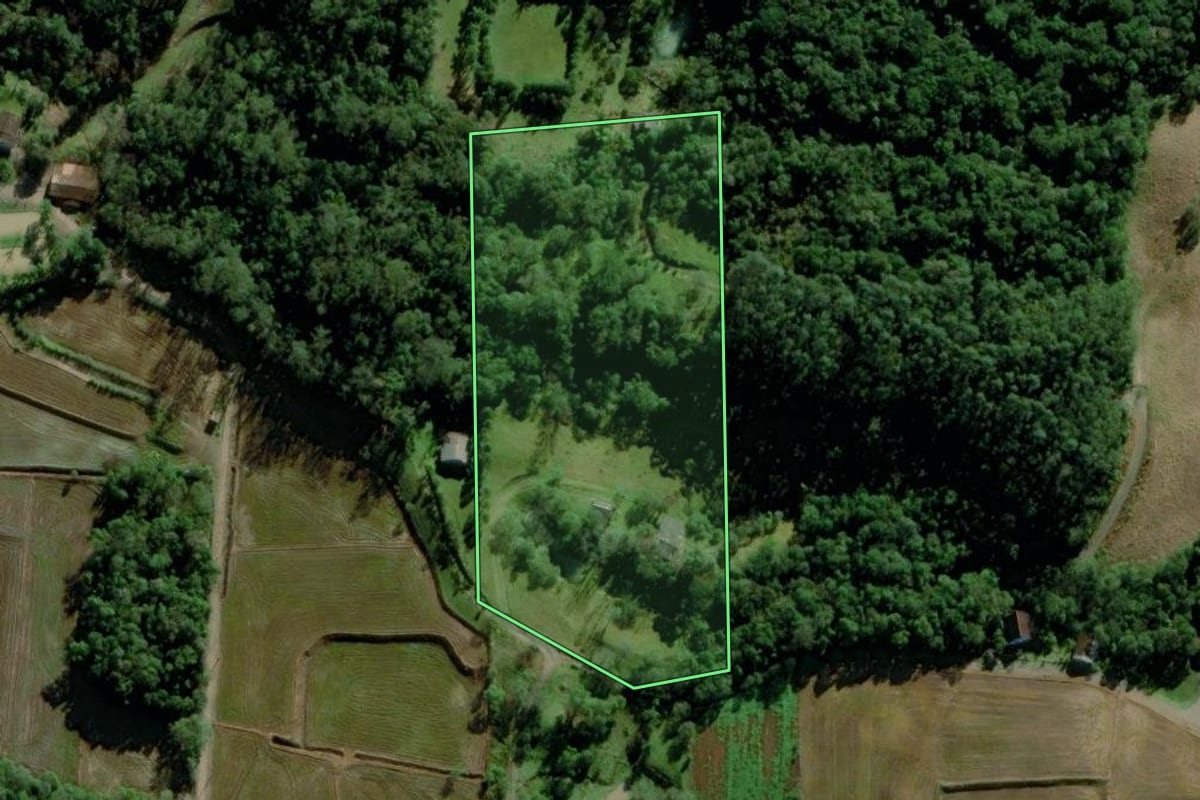 Imagem de satélite do imóvel rural em Nova Veneza (SC), com o contorno declarado no CAR desenhado por cima.