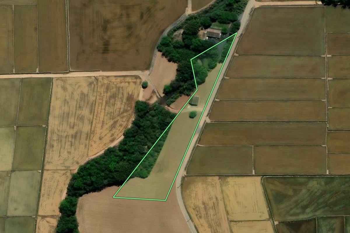 Imagem de satélite do imóvel rural em Nova Veneza (SC), com o contorno declarado no CAR desenhado por cima.