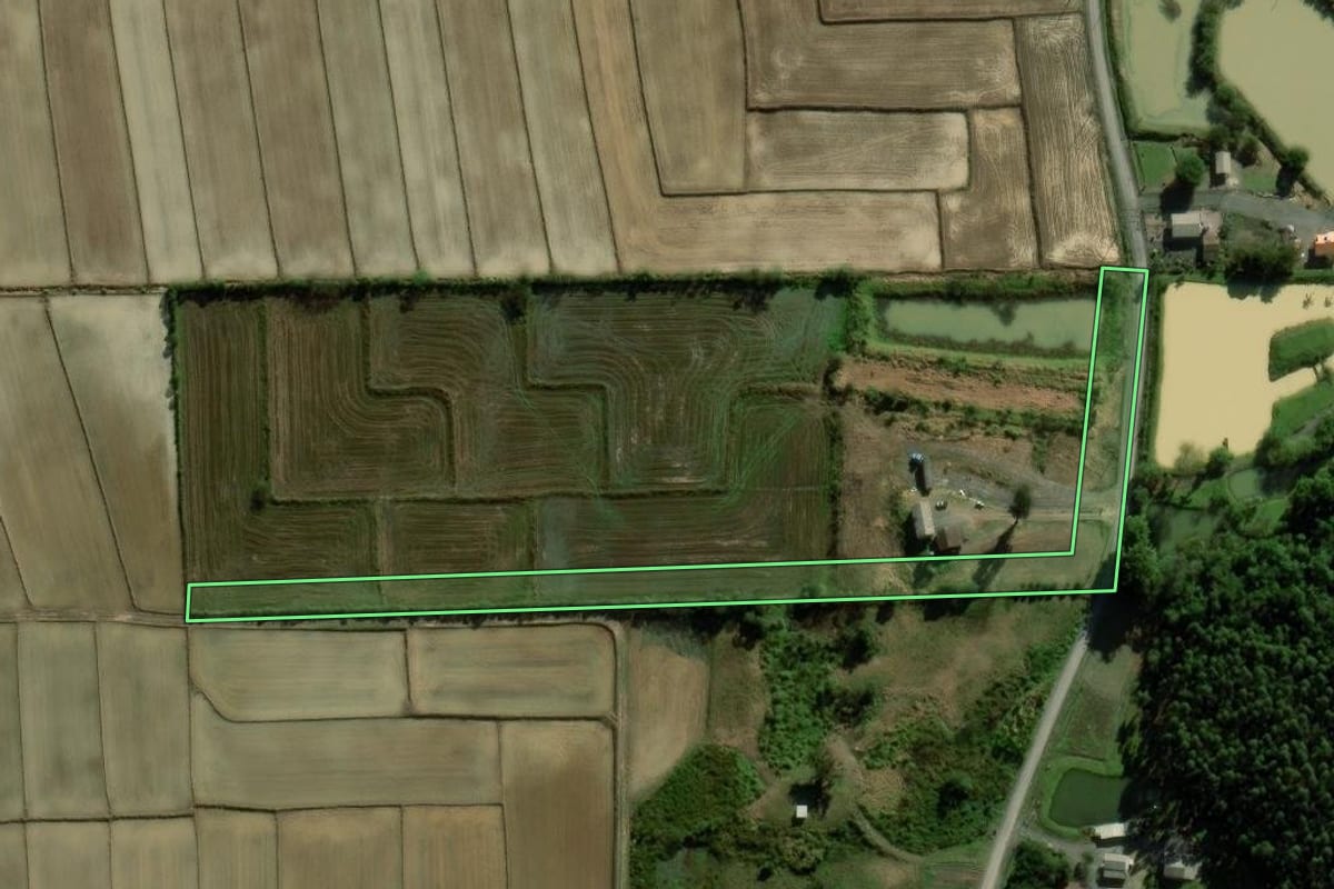 Imagem de satélite do imóvel rural em Nova Veneza (SC), com o contorno declarado no CAR desenhado por cima.