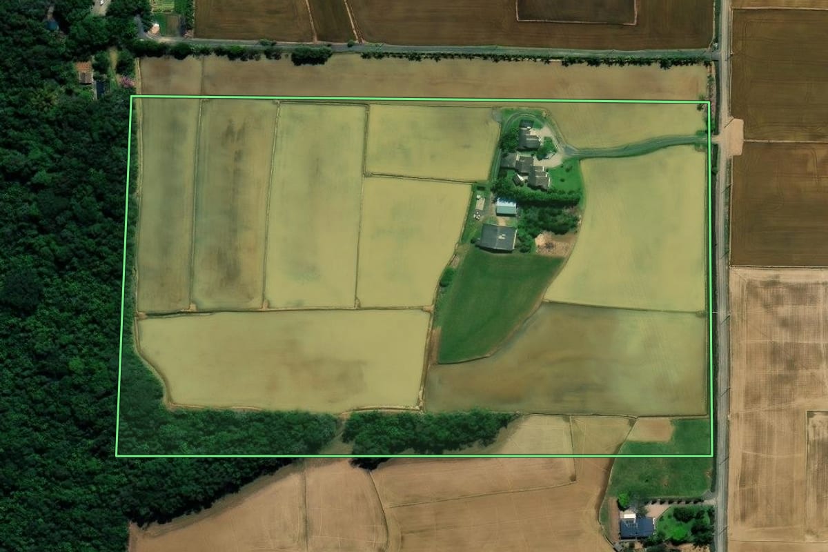 Imagem de satélite do imóvel rural em Nova Veneza (SC), com o contorno declarado no CAR desenhado por cima.