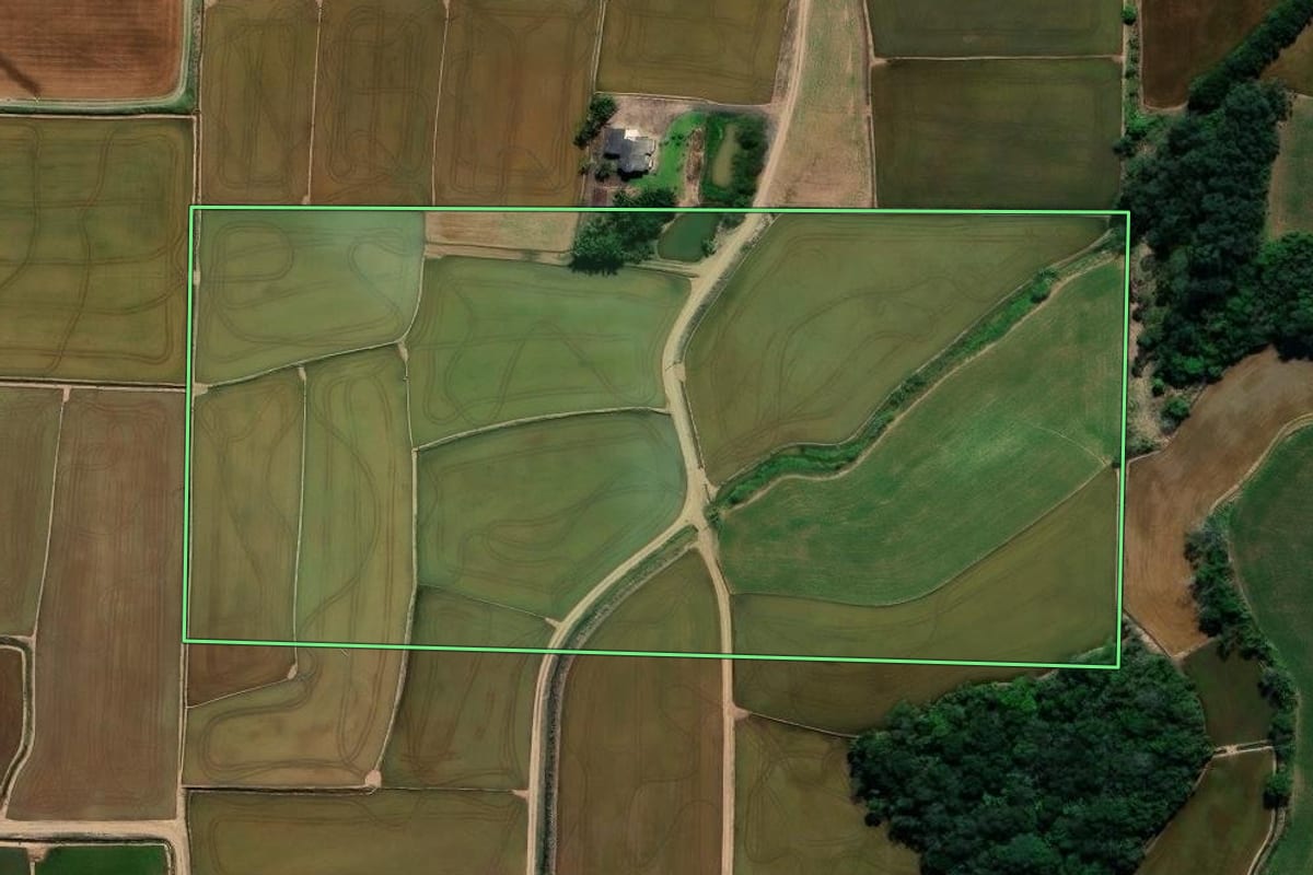 Imagem de satélite do imóvel rural em Nova Veneza (SC), com o contorno declarado no CAR desenhado por cima.
