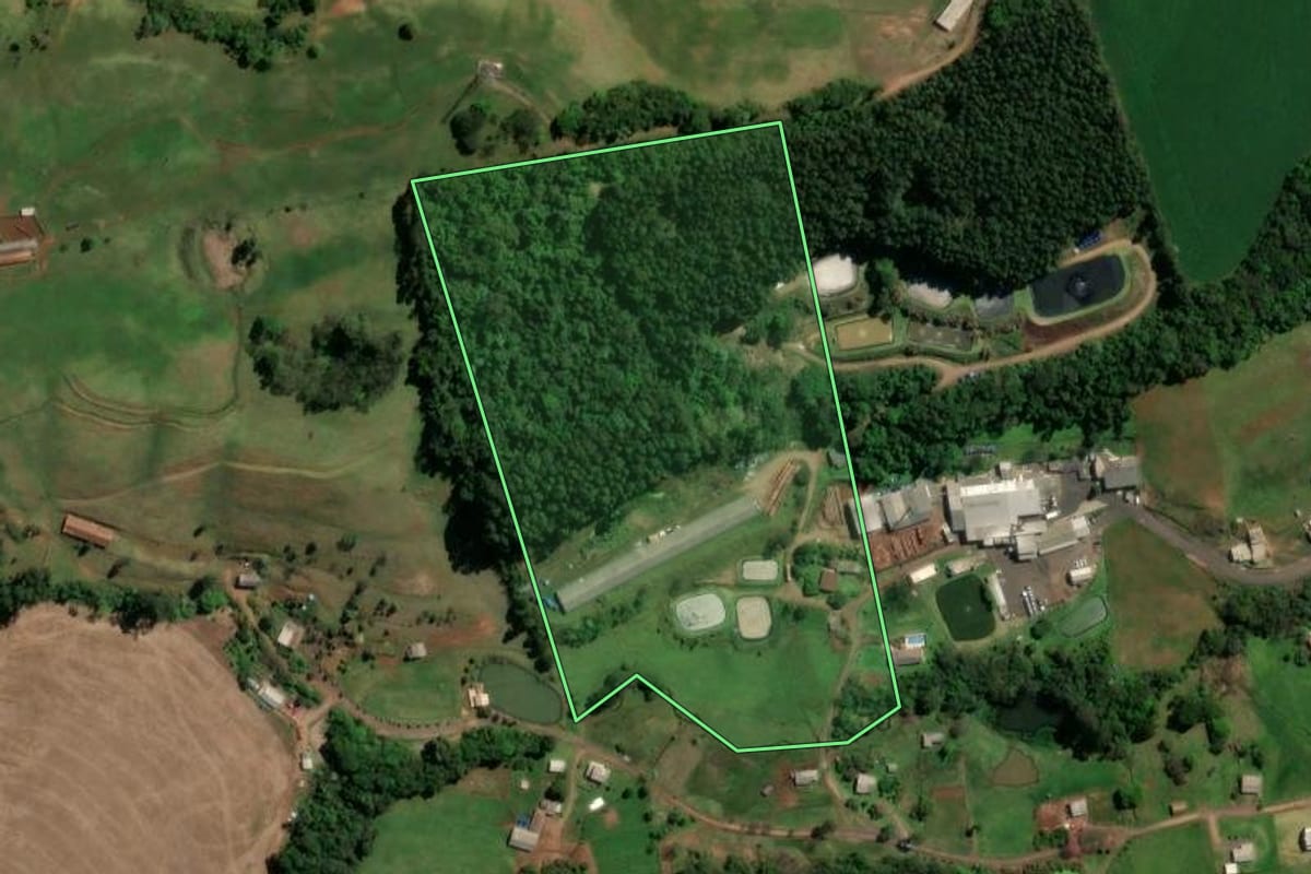 Imagem de satélite do imóvel rural em Novo Horizonte (SC), com o contorno declarado no CAR desenhado por cima.