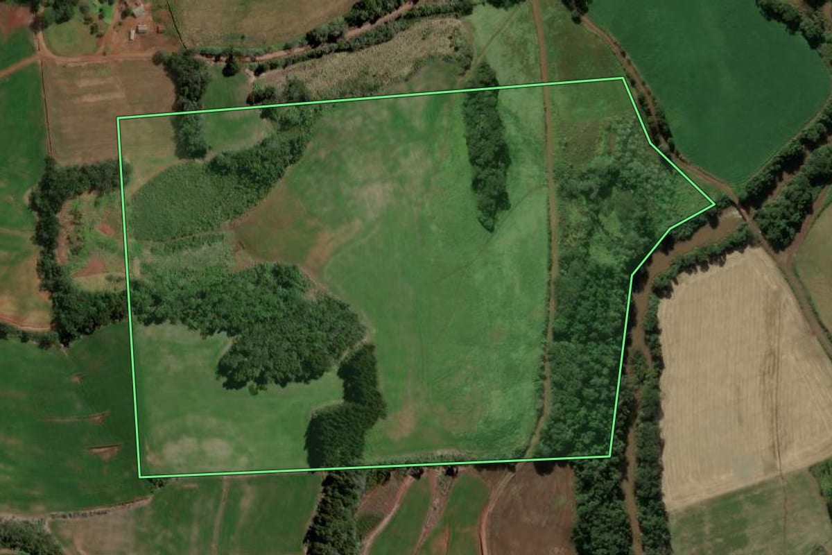 Imagem de satélite do imóvel rural em Novo Horizonte (SC), com o contorno declarado no CAR desenhado por cima.
