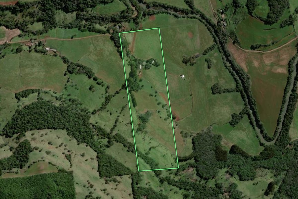 Imagem de satélite do imóvel rural em Novo Horizonte (SC), com o contorno declarado no CAR desenhado por cima.