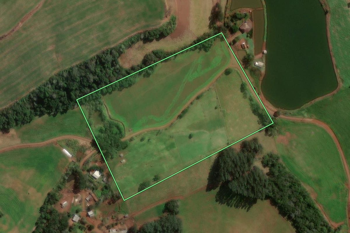 Imagem de satélite do imóvel rural em Novo Horizonte (SC), com o contorno declarado no CAR desenhado por cima.
