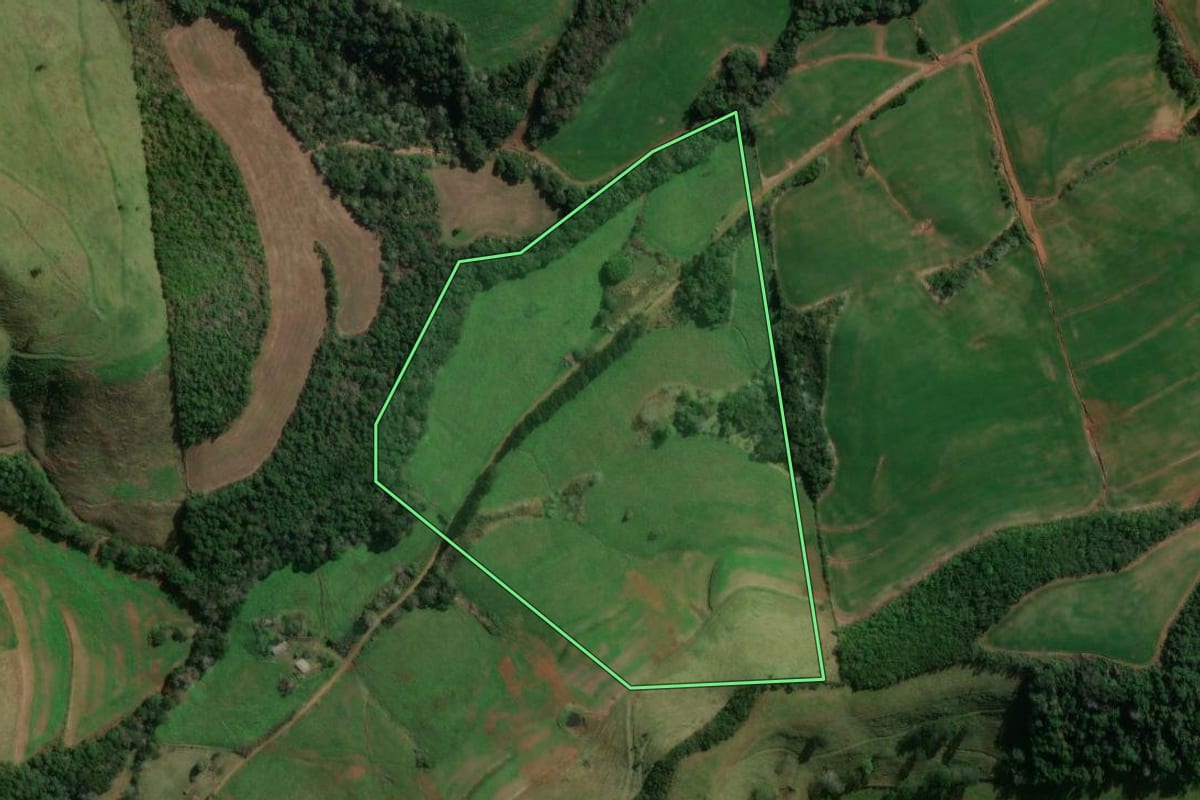 Imagem de satélite do imóvel rural em Novo Horizonte (SC), com o contorno declarado no CAR desenhado por cima.