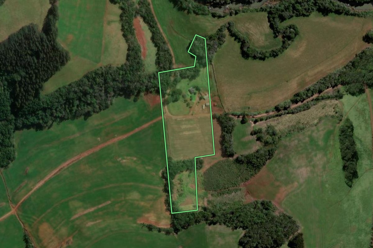 Imagem de satélite do imóvel rural em Novo Horizonte (SC), com o contorno declarado no CAR desenhado por cima.