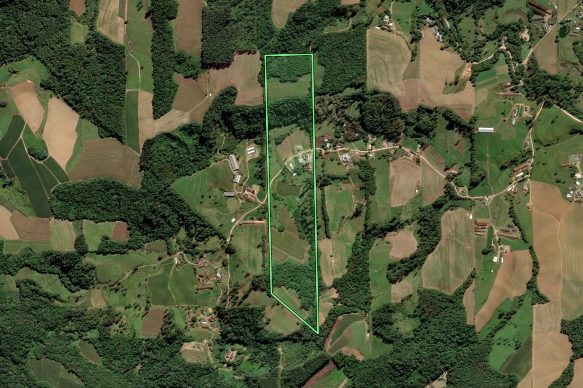 Imagem de satélite do imóvel rural em Orleans (SC), com o contorno declarado no CAR desenhado por cima.
