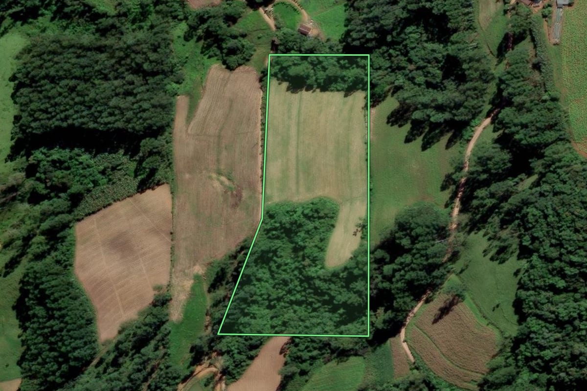 Imagem de satélite do imóvel rural em Orleans (SC), com o contorno declarado no CAR desenhado por cima.