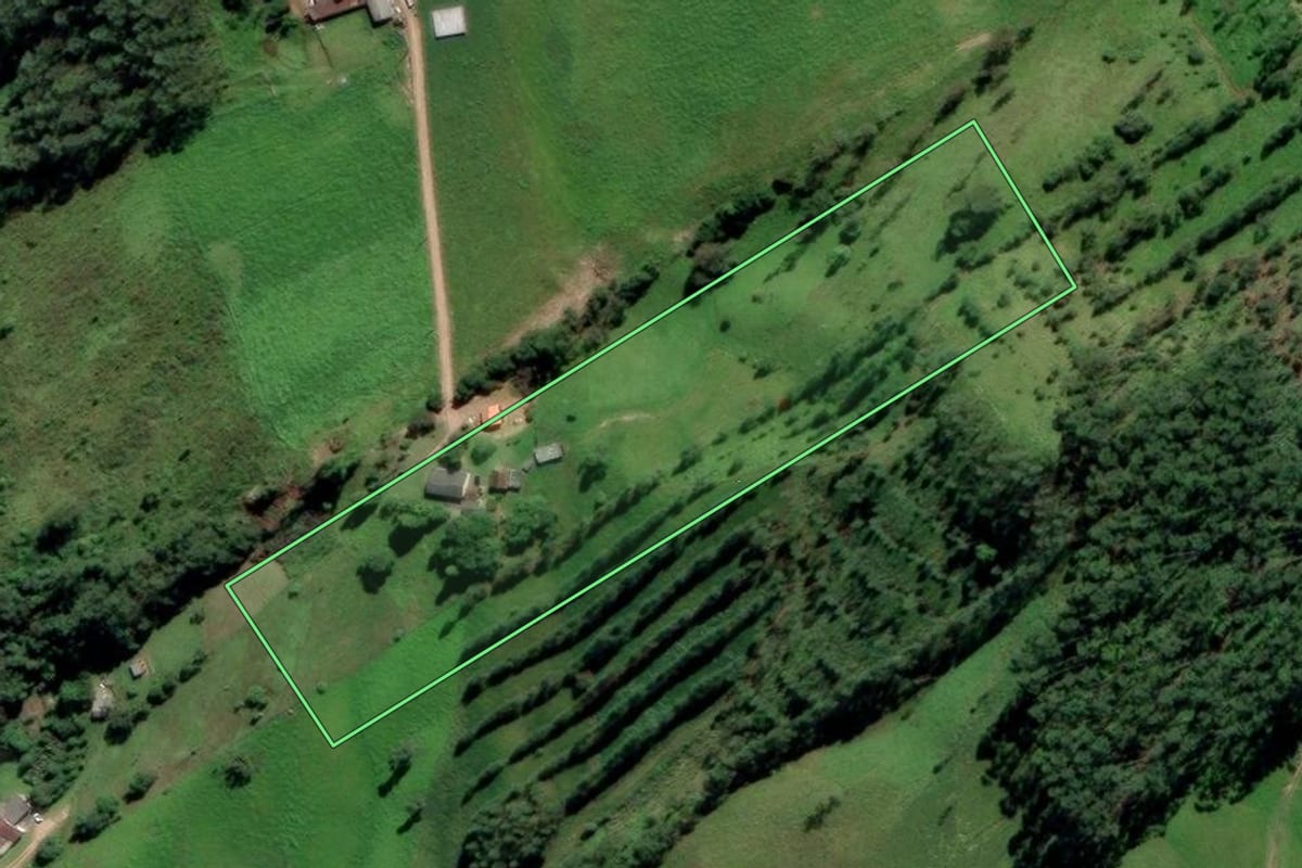 Imagem de satélite do imóvel rural em Orleans (SC), com o contorno declarado no CAR desenhado por cima.