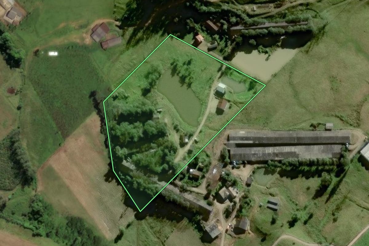 Imagem de satélite do imóvel rural em Orleans (SC), com o contorno declarado no CAR desenhado por cima.