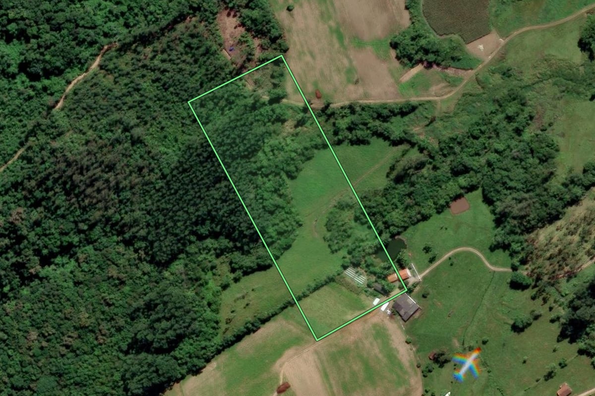 Imagem de satélite do imóvel rural em Orleans (SC), com o contorno declarado no CAR desenhado por cima.