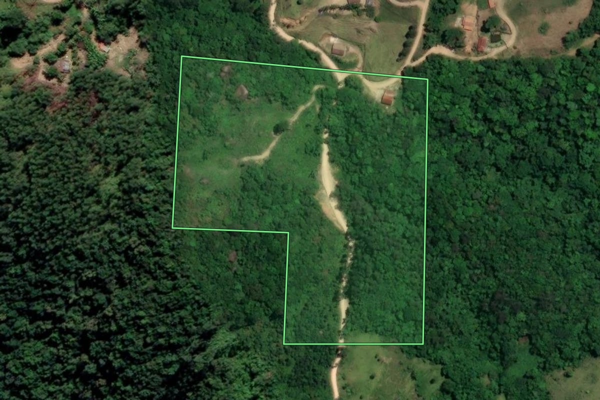 Imagem de satélite do imóvel rural em Orleans (SC), com o contorno declarado no CAR desenhado por cima.