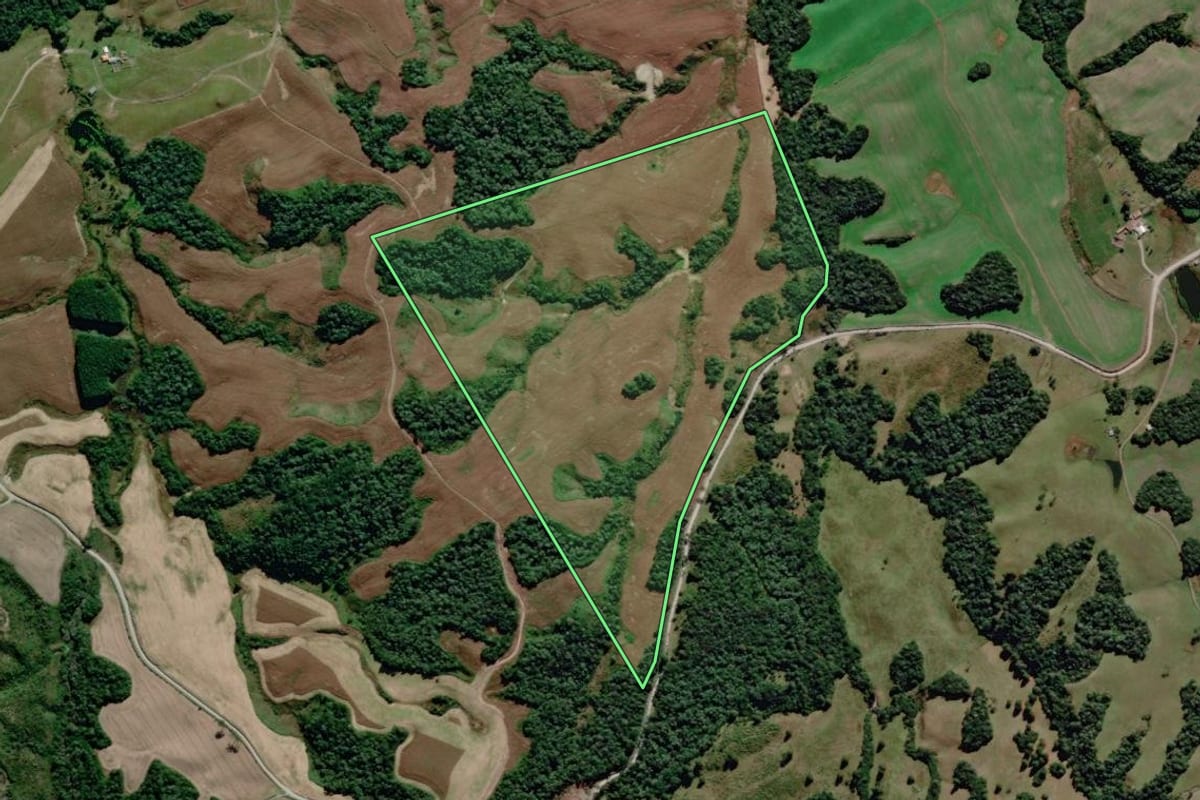 Imagem de satélite do imóvel rural em Otacílio Costa (SC), com o contorno declarado no CAR desenhado por cima.