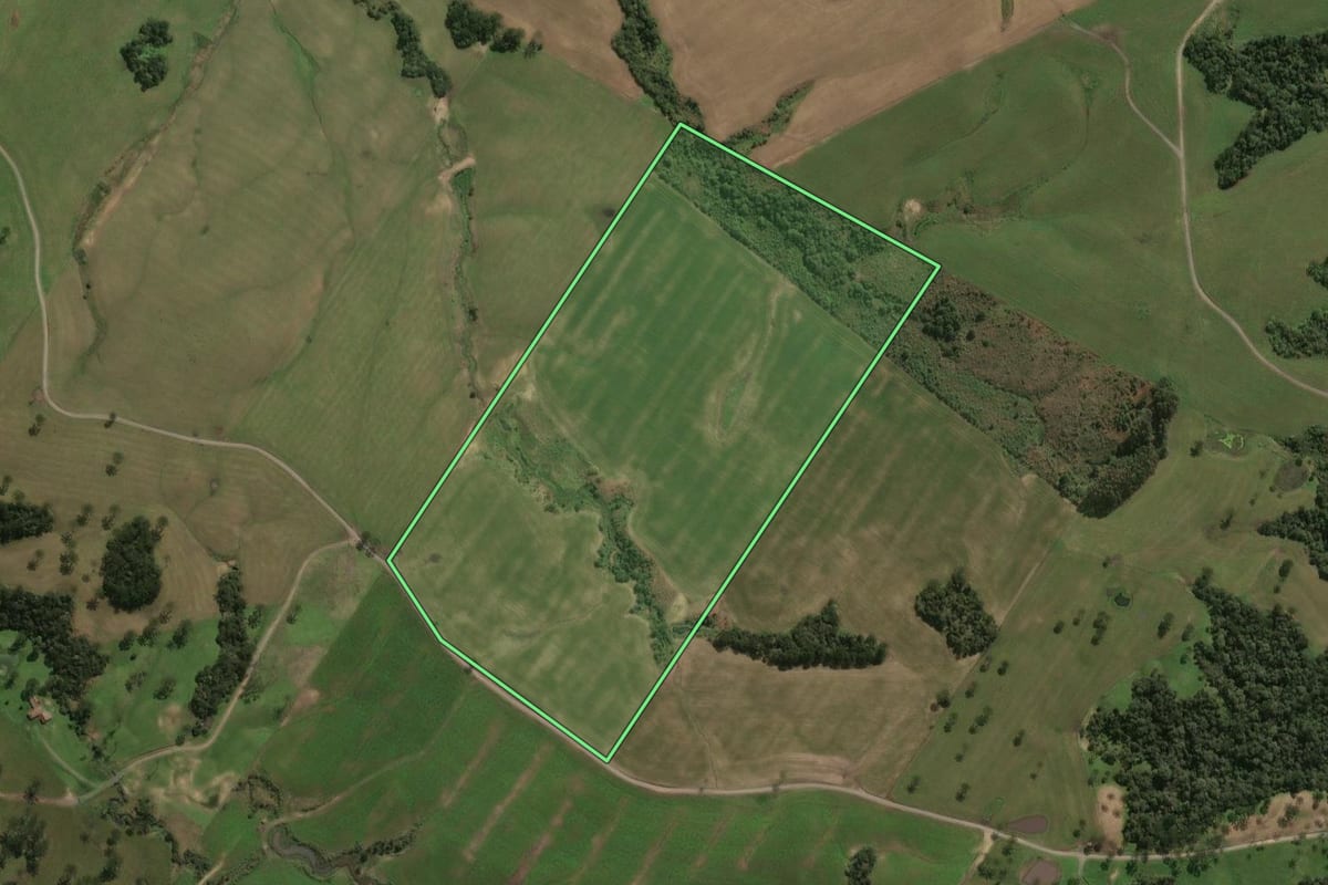 Imagem de satélite do imóvel rural em Otacílio Costa (SC), com o contorno declarado no CAR desenhado por cima.