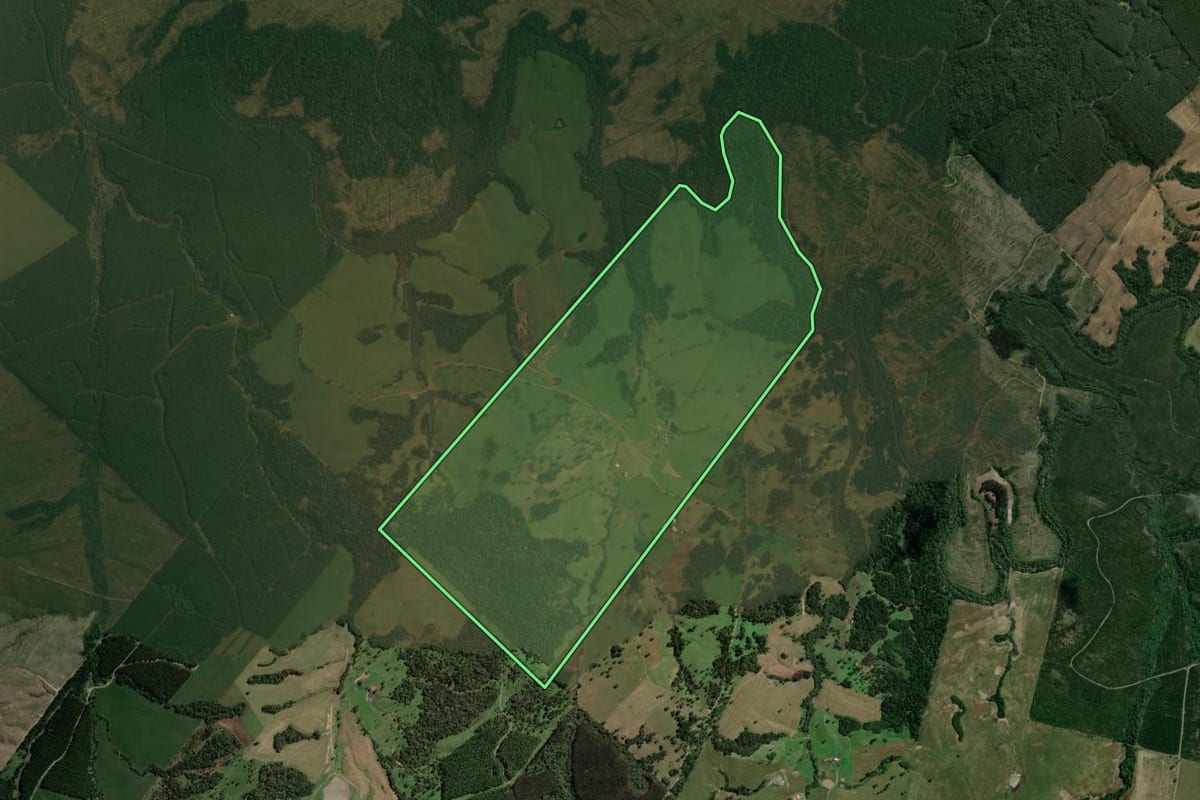 Imagem de satélite do imóvel rural em Otacílio Costa (SC), com o contorno declarado no CAR desenhado por cima.