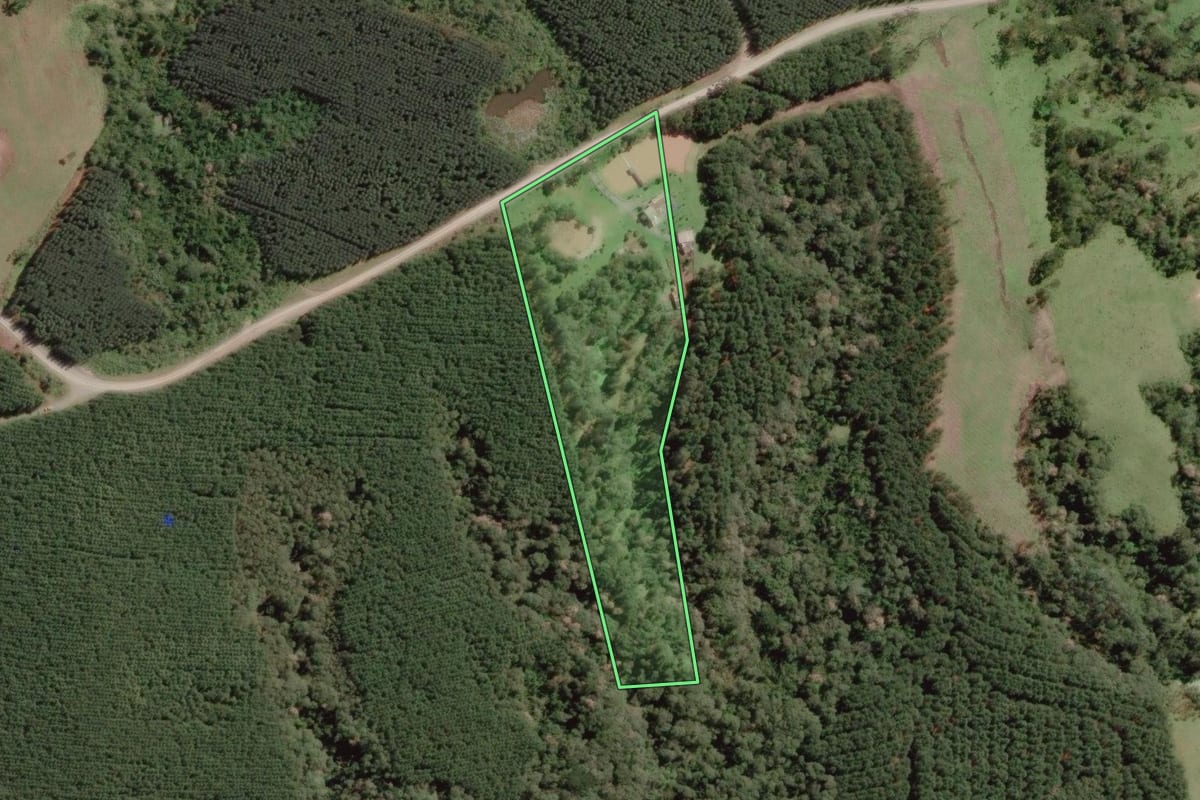 Imagem de satélite do imóvel rural em Otacílio Costa (SC), com o contorno declarado no CAR desenhado por cima.