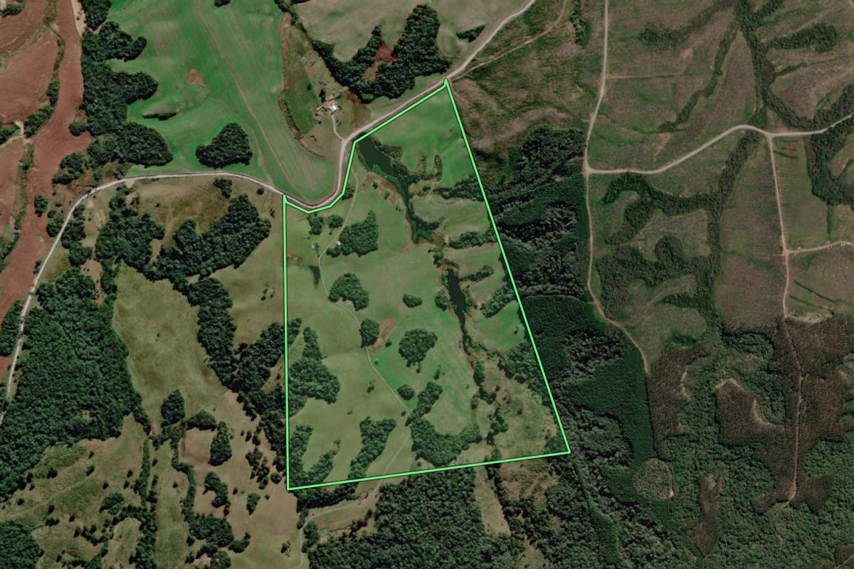 Imagem de satélite do imóvel rural em Otacílio Costa (SC), com o contorno declarado no CAR desenhado por cima.