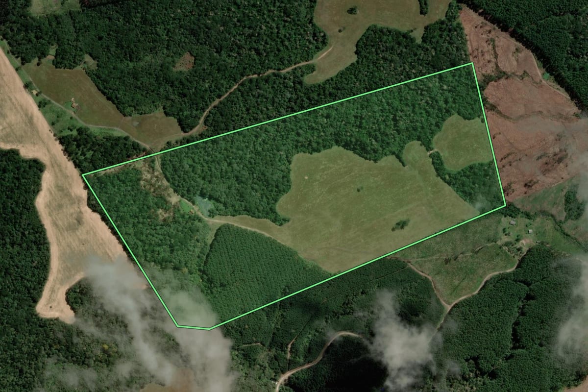 Imagem de satélite do imóvel rural em Otacílio Costa (SC), com o contorno declarado no CAR desenhado por cima.