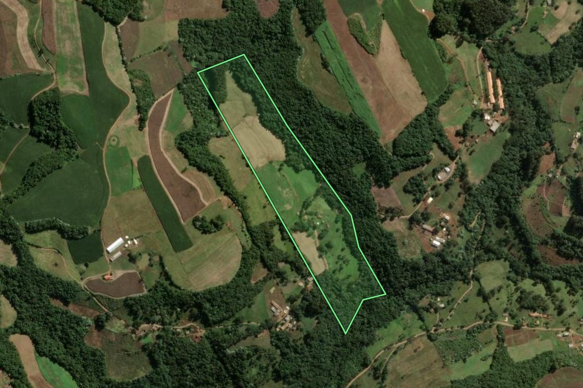 Imagem de satélite do imóvel rural em Ouro (SC), com o contorno declarado no CAR desenhado por cima.