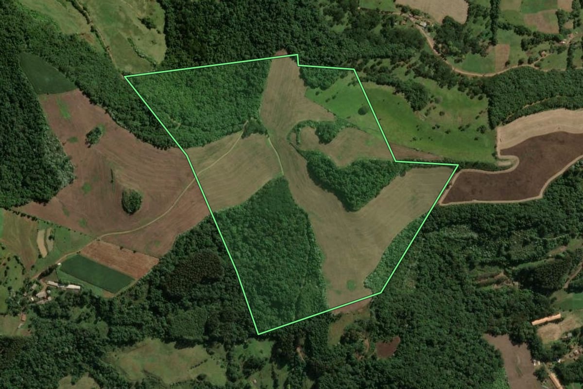 Imagem de satélite do imóvel rural em Ouro (SC), com o contorno declarado no CAR desenhado por cima.
