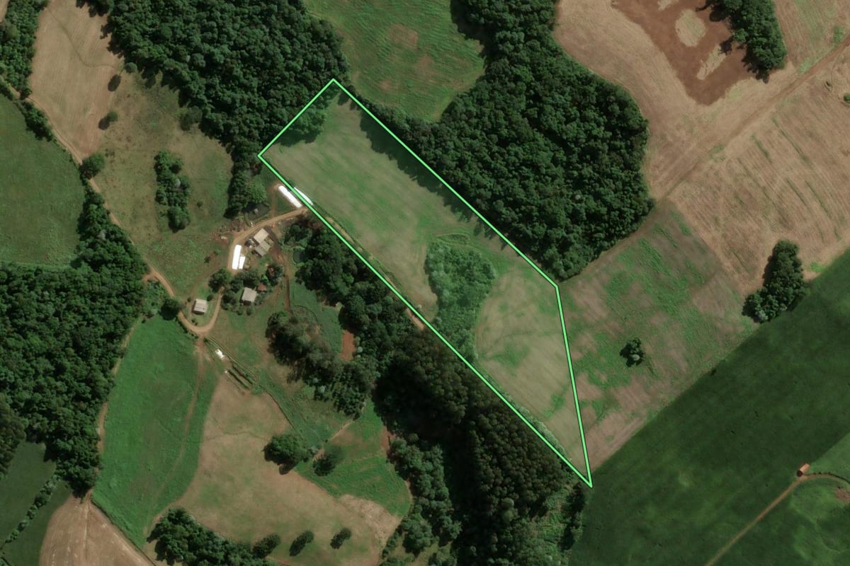 Imagem de satélite do imóvel rural em Ouro (SC), com o contorno declarado no CAR desenhado por cima.