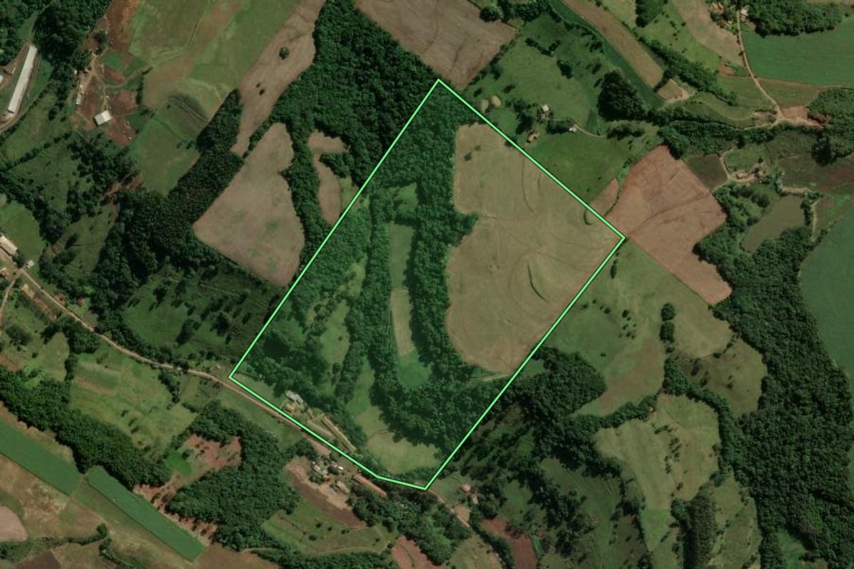 Imagem de satélite do imóvel rural em Ouro (SC), com o contorno declarado no CAR desenhado por cima.