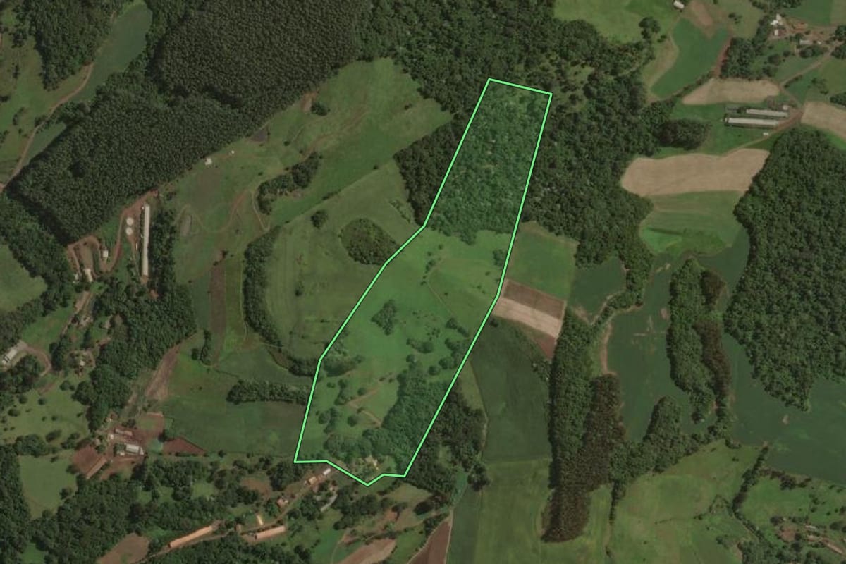 Imagem de satélite do imóvel rural em Ouro (SC), com o contorno declarado no CAR desenhado por cima.