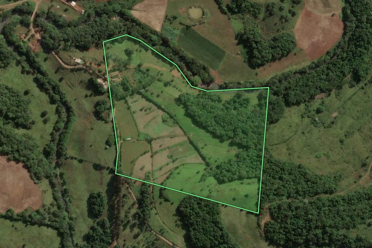 Imagem de satélite do imóvel rural em Ouro (SC), com o contorno declarado no CAR desenhado por cima.