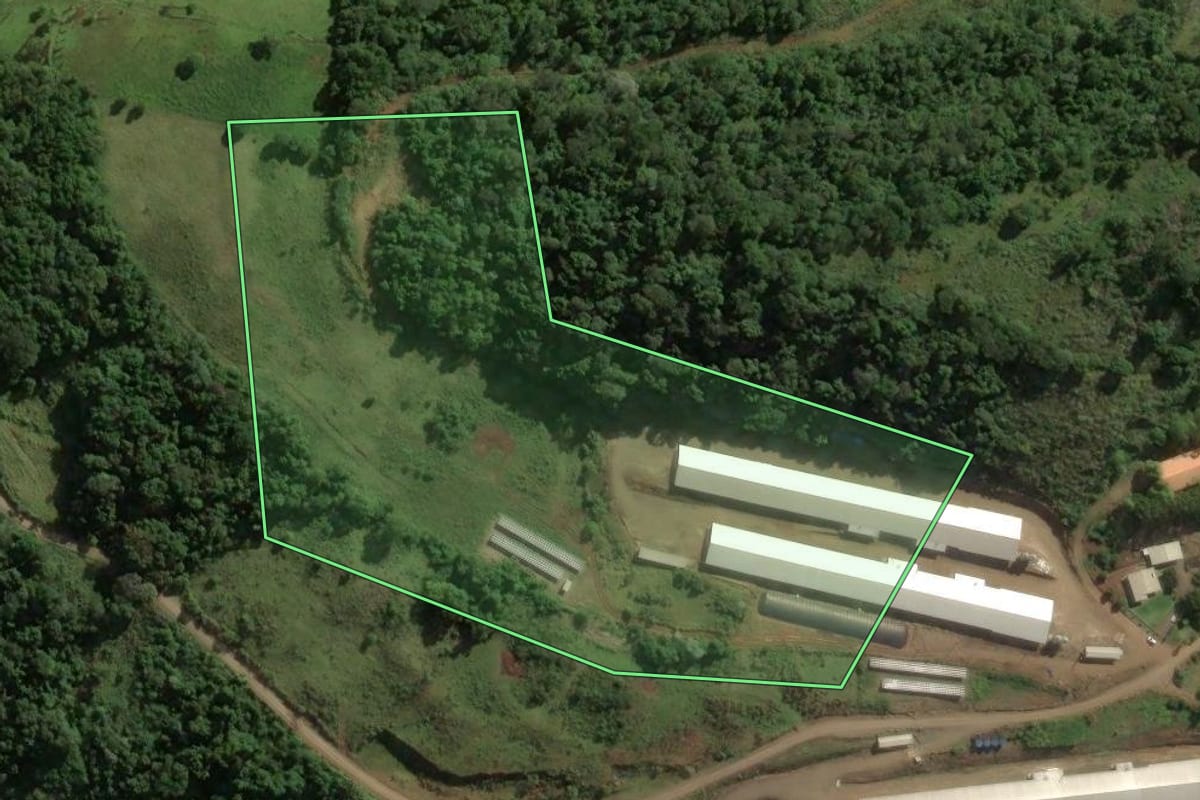 Imagem de satélite do imóvel rural em Ouro (SC), com o contorno declarado no CAR desenhado por cima.