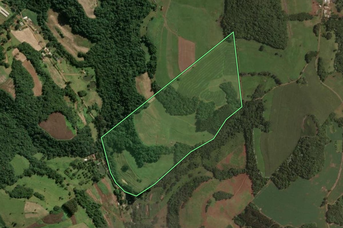 Imagem de satélite do imóvel rural em Ouro (SC), com o contorno declarado no CAR desenhado por cima.