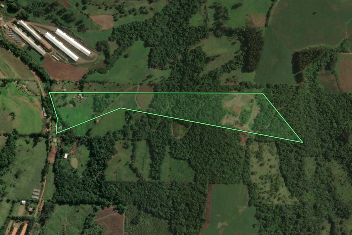 Imagem de satélite do imóvel rural em Ouro (SC), com o contorno declarado no CAR desenhado por cima.