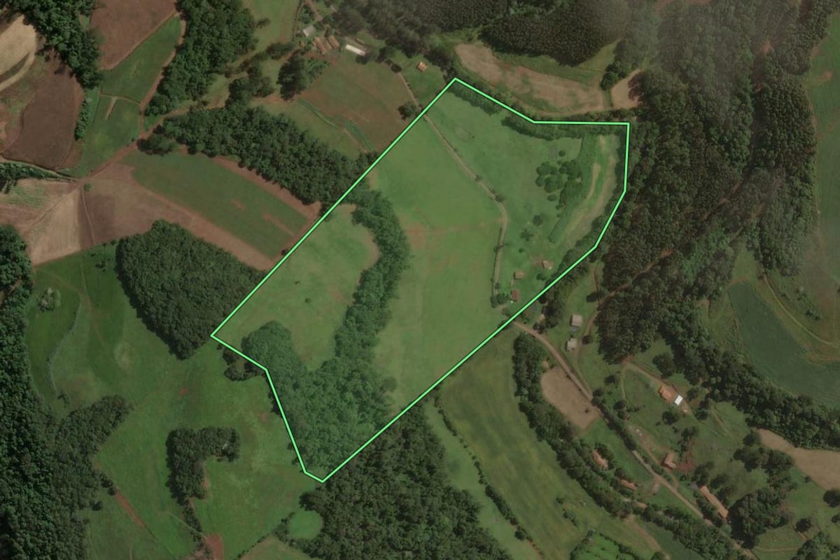 Imagem de satélite do imóvel rural em Ouro (SC), com o contorno declarado no CAR desenhado por cima.