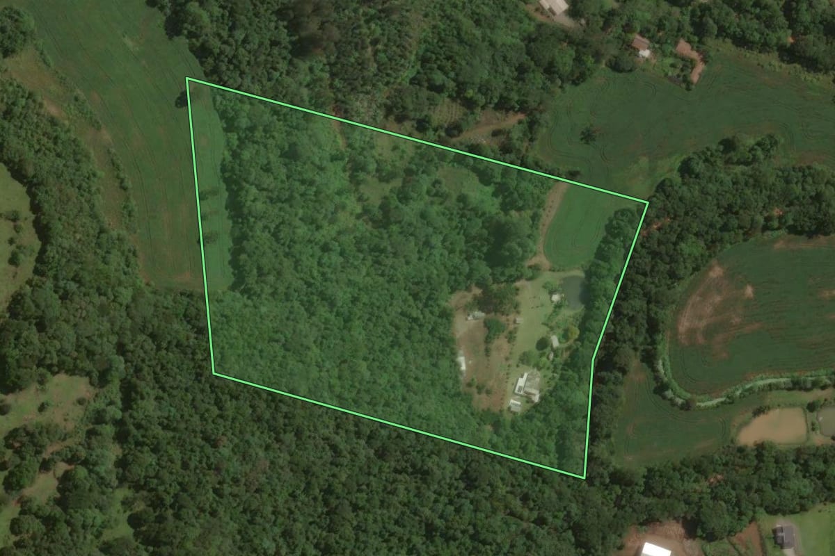Imagem de satélite do imóvel rural em Ouro (SC), com o contorno declarado no CAR desenhado por cima.