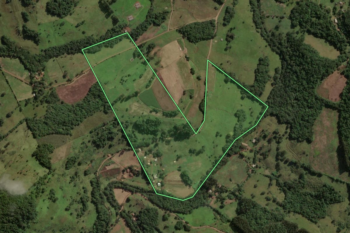 Imagem de satélite do imóvel rural em Ouro (SC), com o contorno declarado no CAR desenhado por cima.