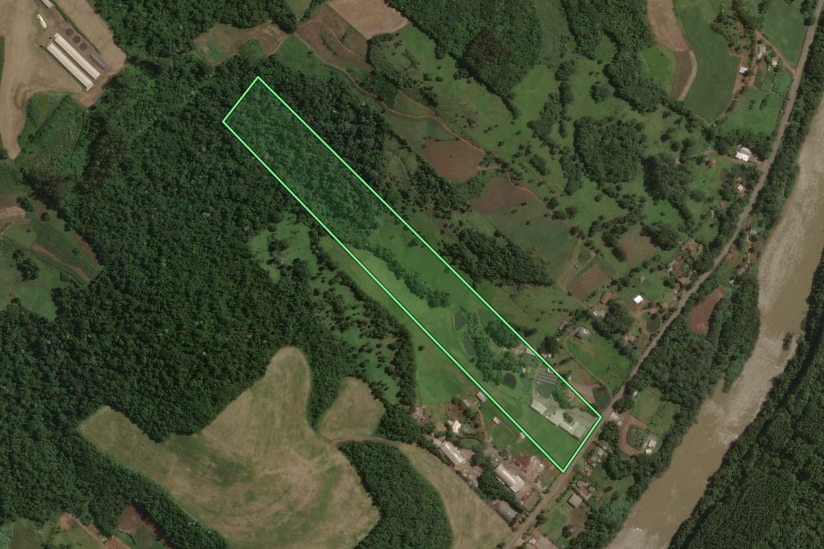 Imagem de satélite do imóvel rural em Ouro (SC), com o contorno declarado no CAR desenhado por cima.