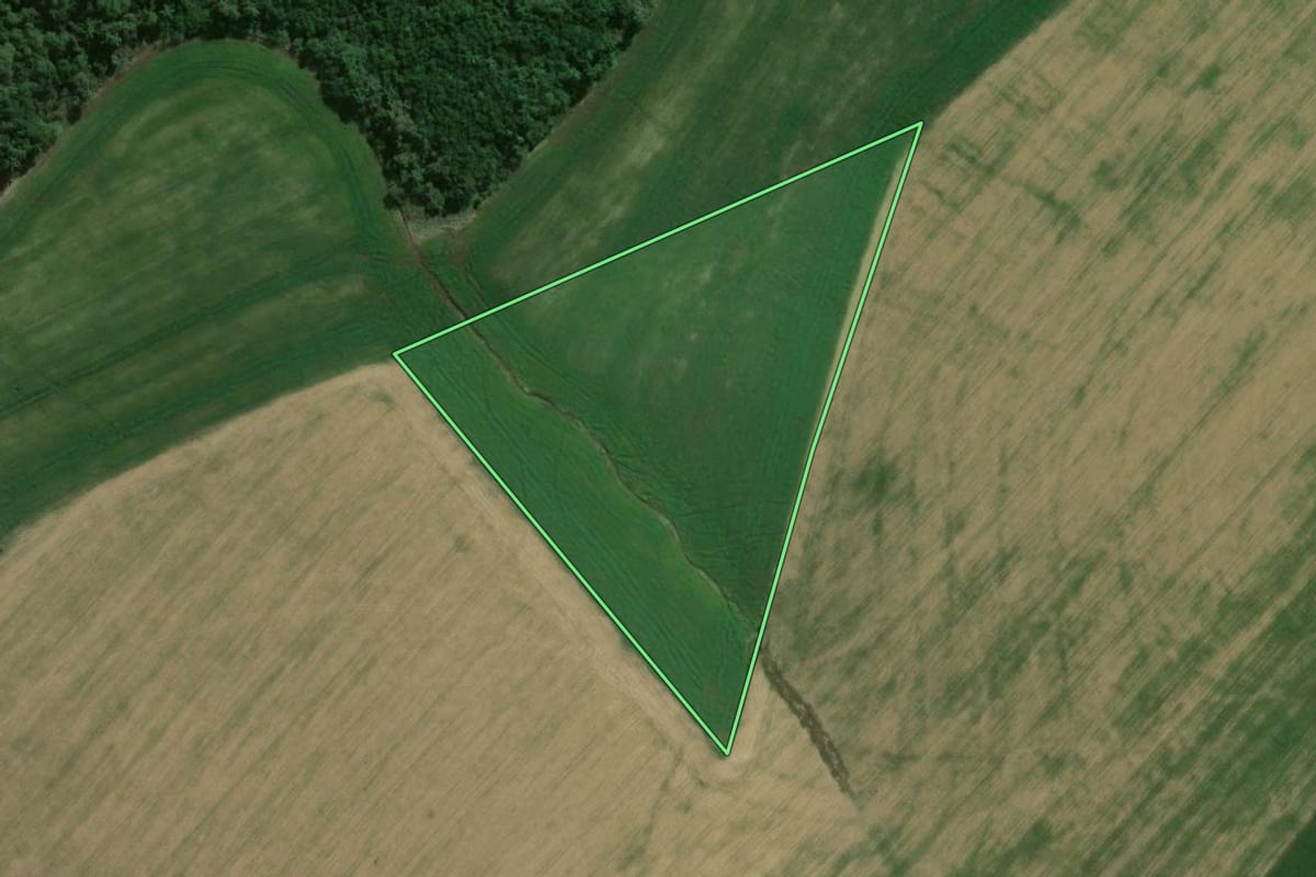 Imagem de satélite do imóvel rural em Ouro Verde (SC), com o contorno declarado no CAR desenhado por cima.