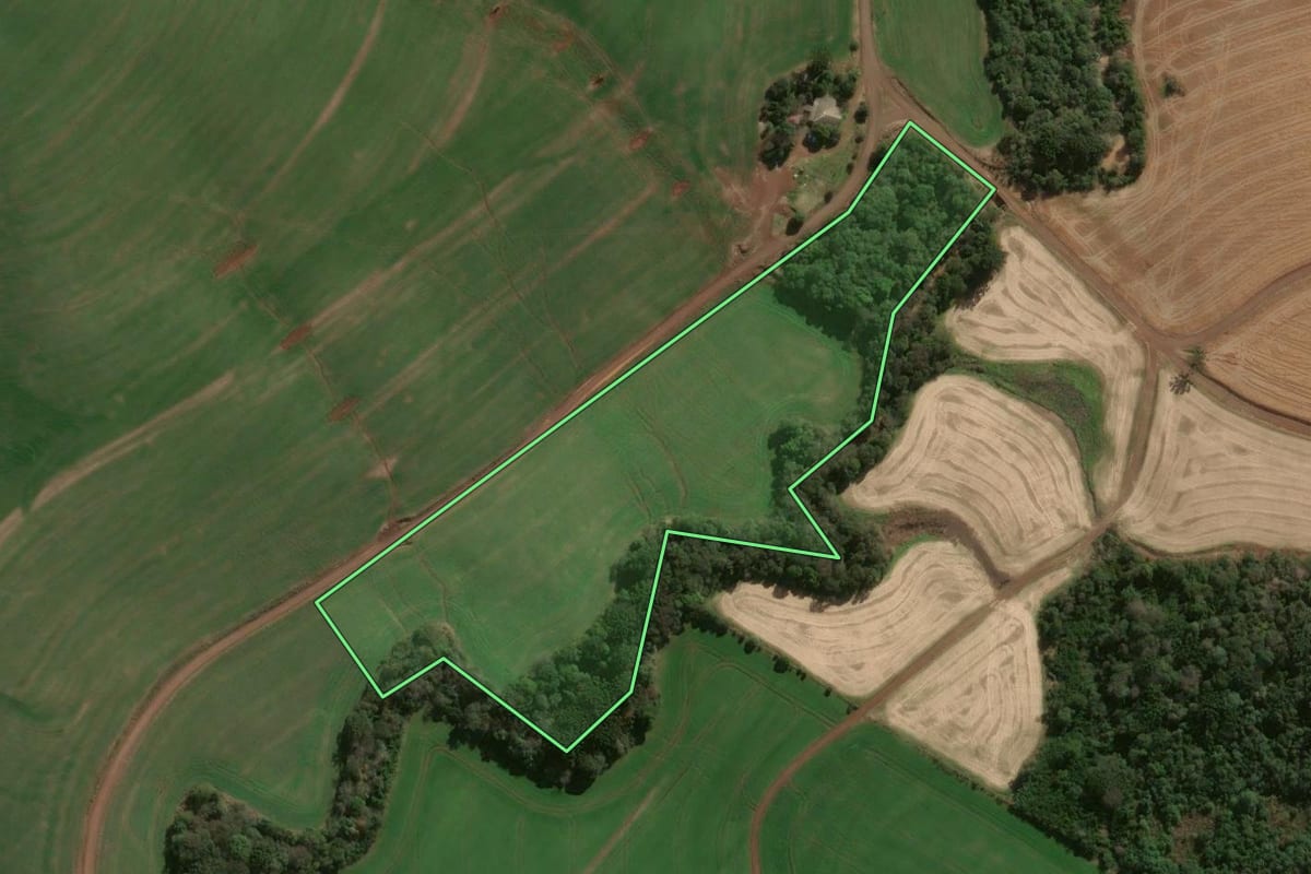 Imagem de satélite do imóvel rural em Ouro Verde (SC), com o contorno declarado no CAR desenhado por cima.