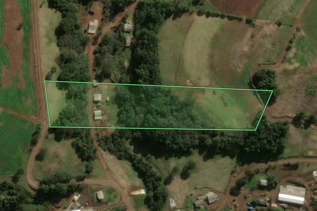 Imagem de satélite do imóvel rural em Ouro Verde (SC), com o contorno declarado no CAR desenhado por cima.