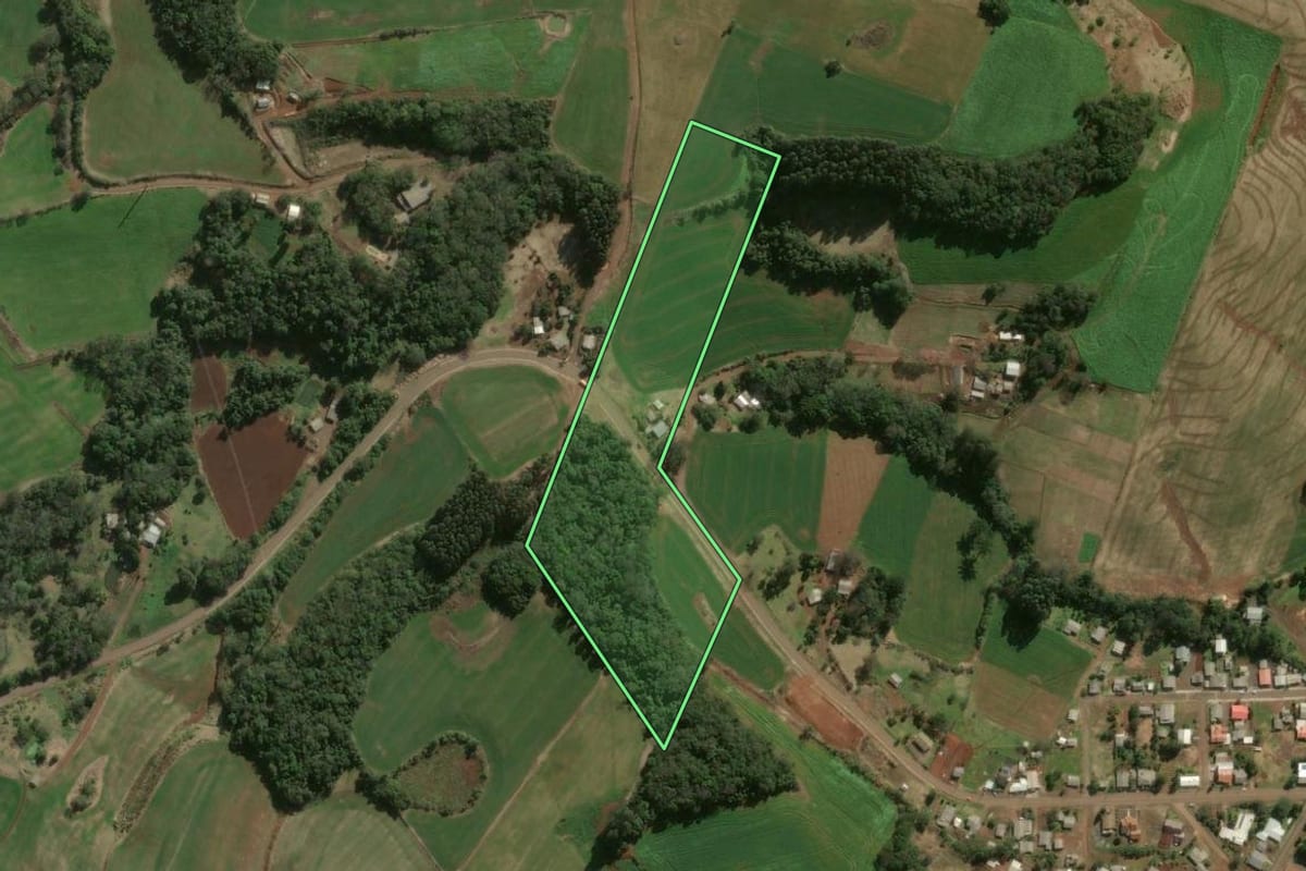 Imagem de satélite do imóvel rural em Ouro Verde (SC), com o contorno declarado no CAR desenhado por cima.