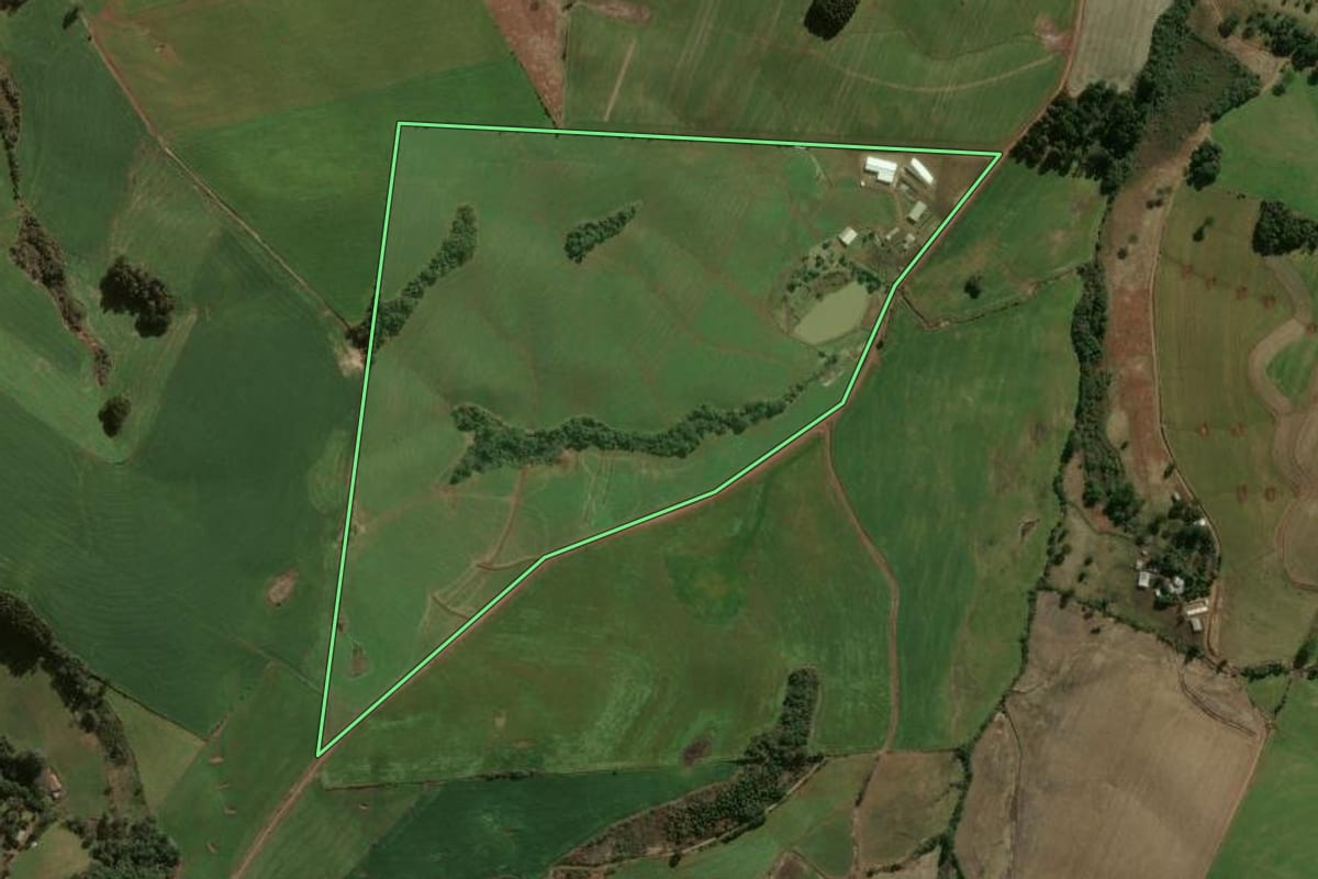 Imagem de satélite do imóvel rural em Ouro Verde (SC), com o contorno declarado no CAR desenhado por cima.
