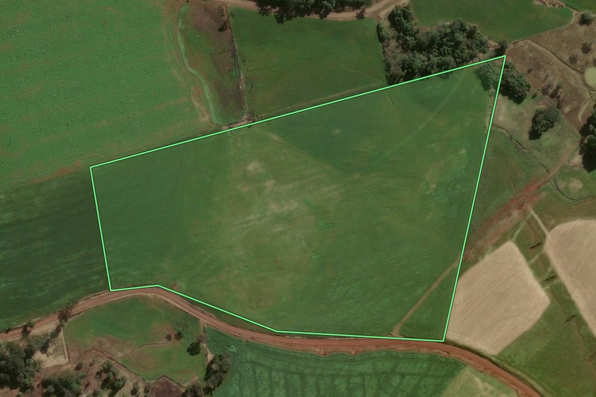 Imagem de satélite do imóvel rural em Ouro Verde (SC), com o contorno declarado no CAR desenhado por cima.