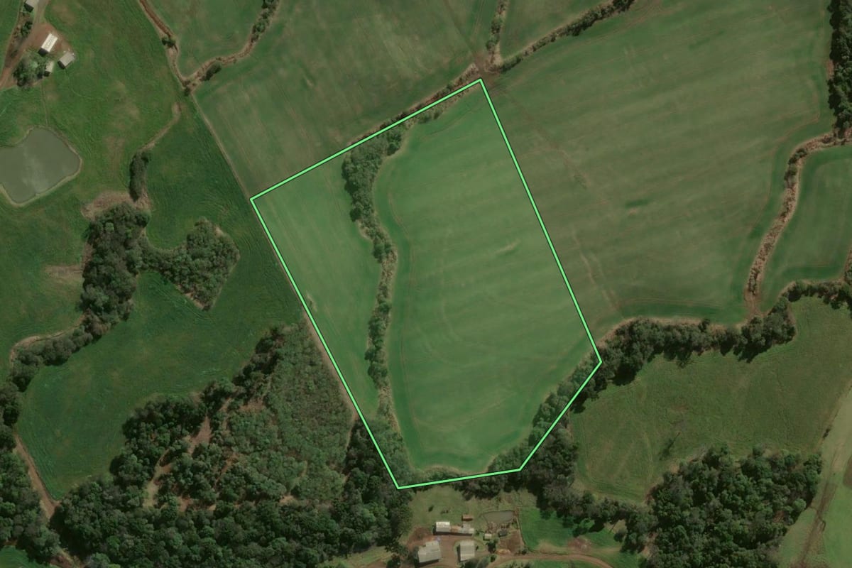 Imagem de satélite do imóvel rural em Ouro Verde (SC), com o contorno declarado no CAR desenhado por cima.