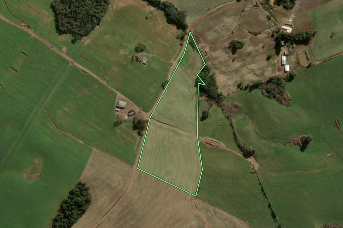 Imagem de satélite do imóvel rural em Ouro Verde (SC), com o contorno declarado no CAR desenhado por cima.