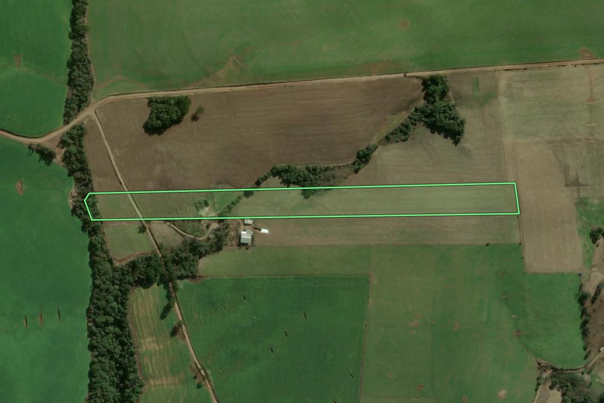 Imagem de satélite do imóvel rural em Ouro Verde (SC), com o contorno declarado no CAR desenhado por cima.