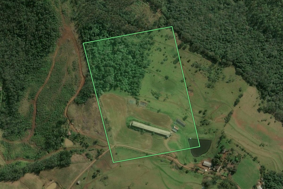 Imagem de satélite do imóvel rural em Paial (SC), com o contorno declarado no CAR desenhado por cima.