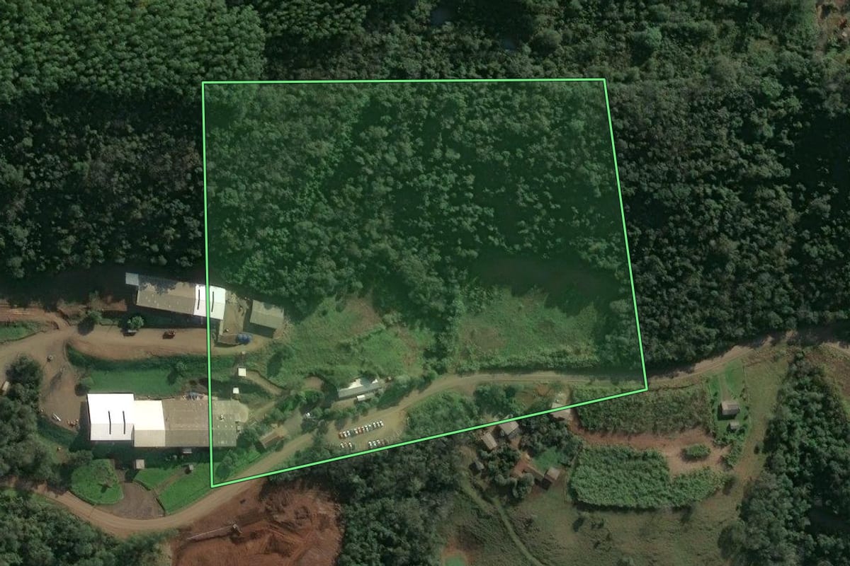 Imagem de satélite do imóvel rural em Paial (SC), com o contorno declarado no CAR desenhado por cima.